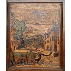 Marquetry mosaic art piece, choir stalls